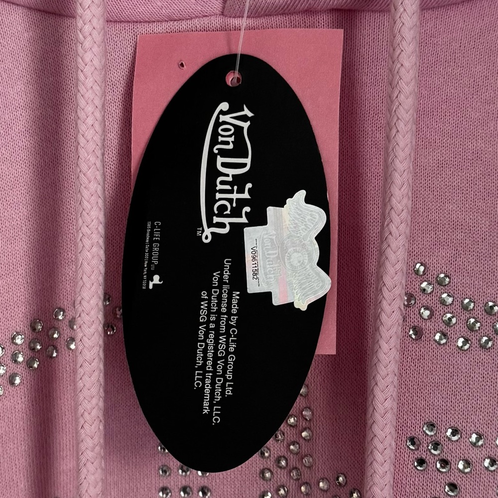Von Dutch Light Pink Hoodie with Rhinestone Logo - Picture 4 of 4